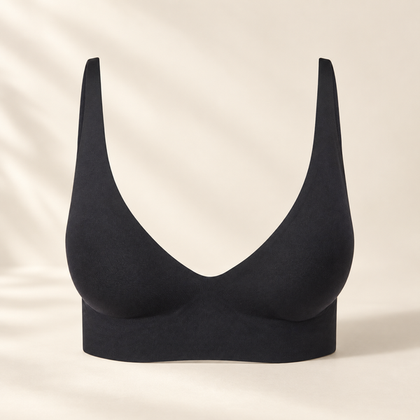 Soutien-gorge confort Merovale noir, vue de face sans coutures ni armatures
