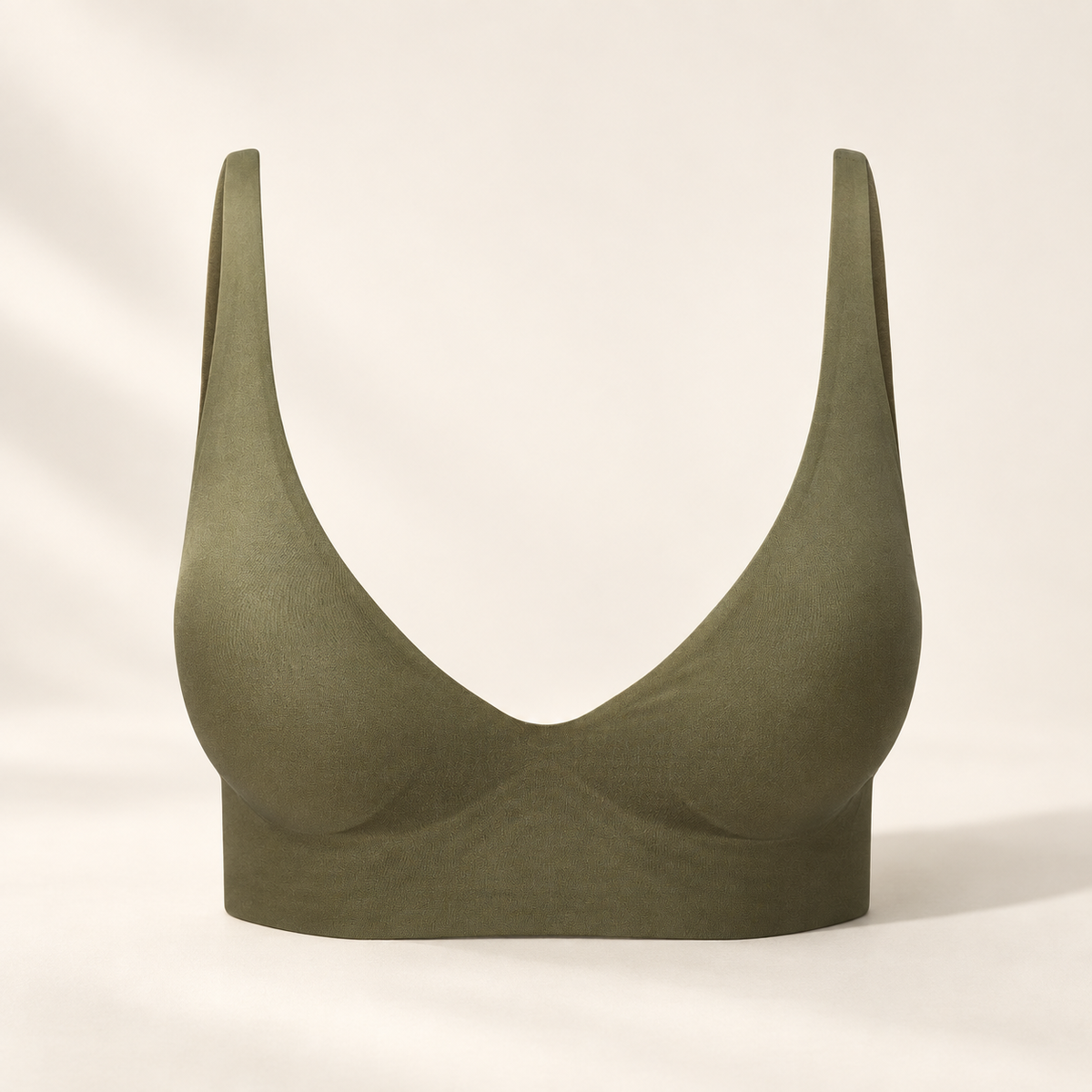Soutien-gorge confort Merovale kaki, vue de face sans coutures ni armatures