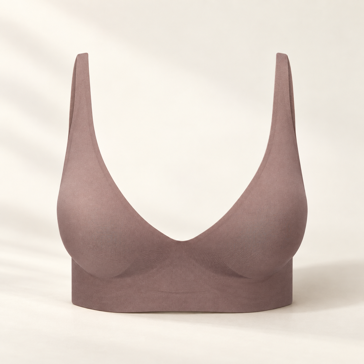 Soutien-gorge confort Merovale violet taupe, vue de face sans coutures ni armatures
