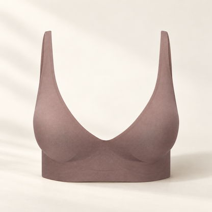 Soutien-gorge confort Merovale violet taupe, vue de face sans coutures ni armatures
