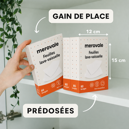 Feuilles lave-vaisselle Merovale — format compact et prédosé