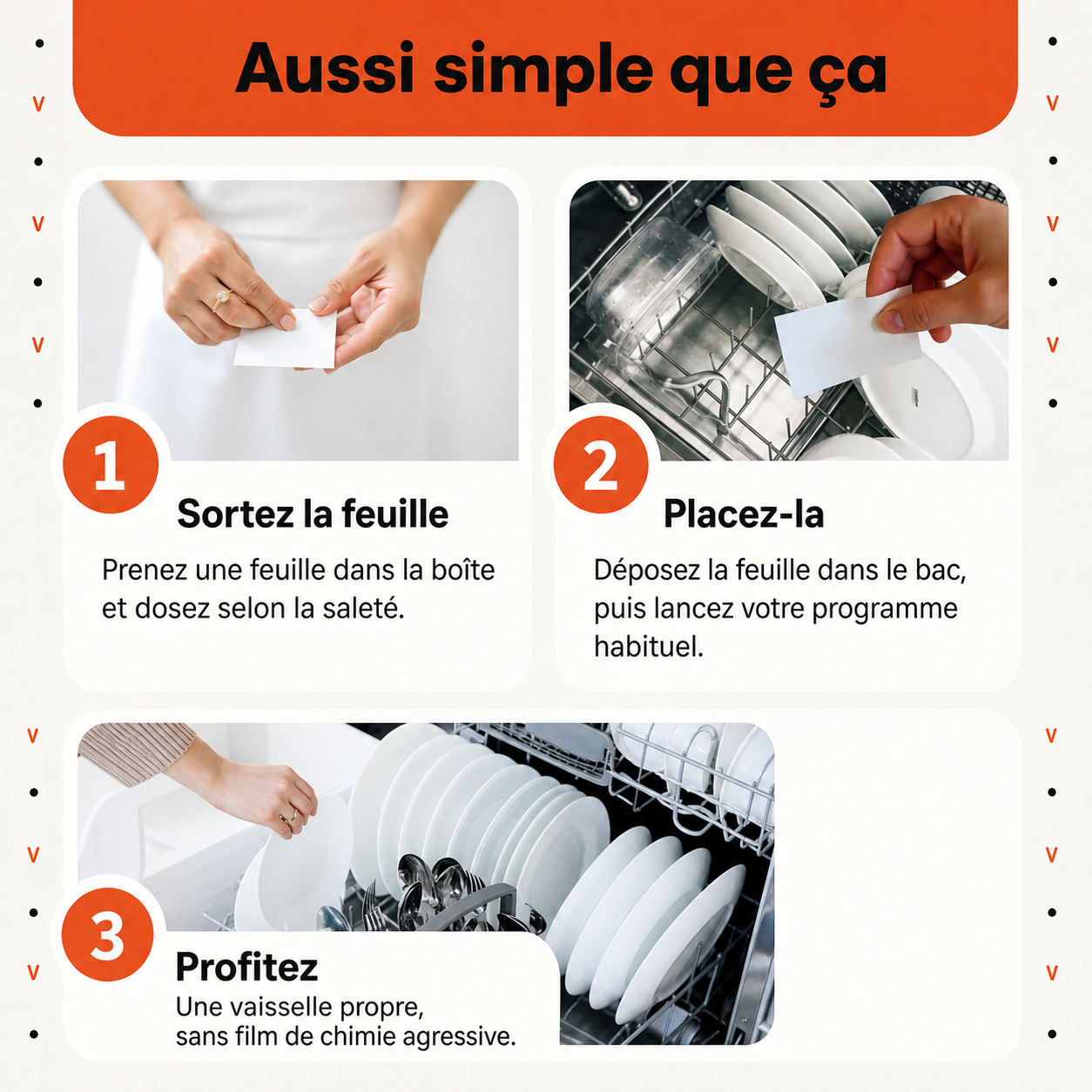 Feuilles lave-vaisselle Merovale — mode d’emploi en trois étapes
