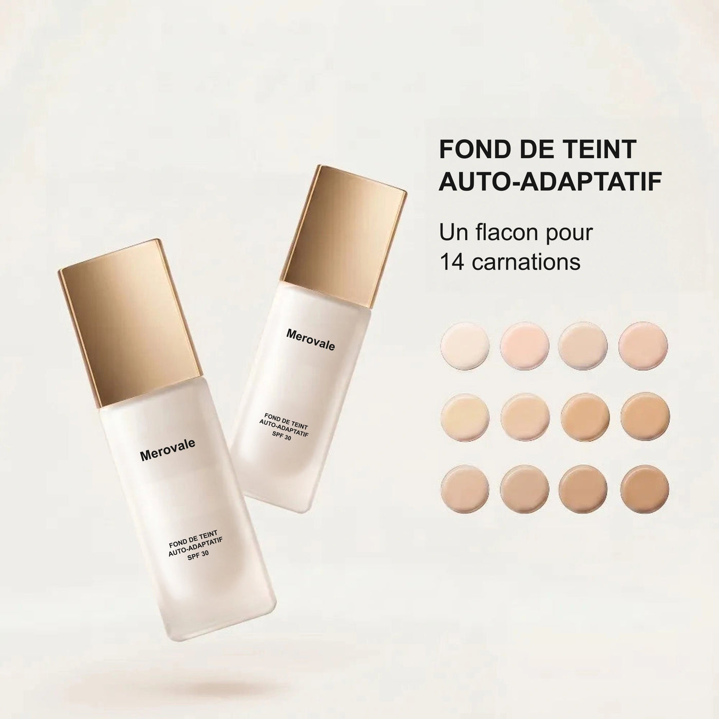 Fond de teint auto-adaptatif Merovale : un flacon pour 14 carnations