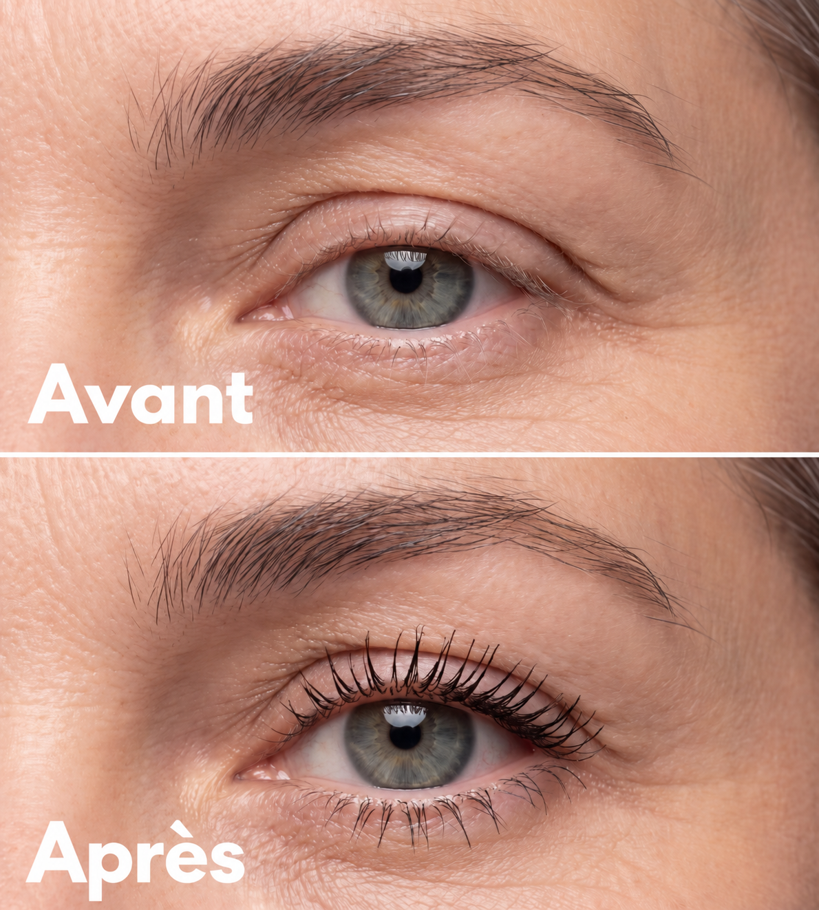 Comparaison avant et après application du mascara