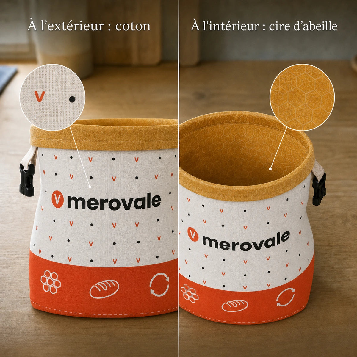 Sac à pain Merovale — matières intérieure et extérieure