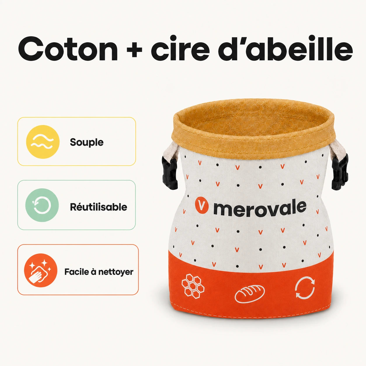 Sac à pain Merovale — souple, réutilisable et facile à nettoyer