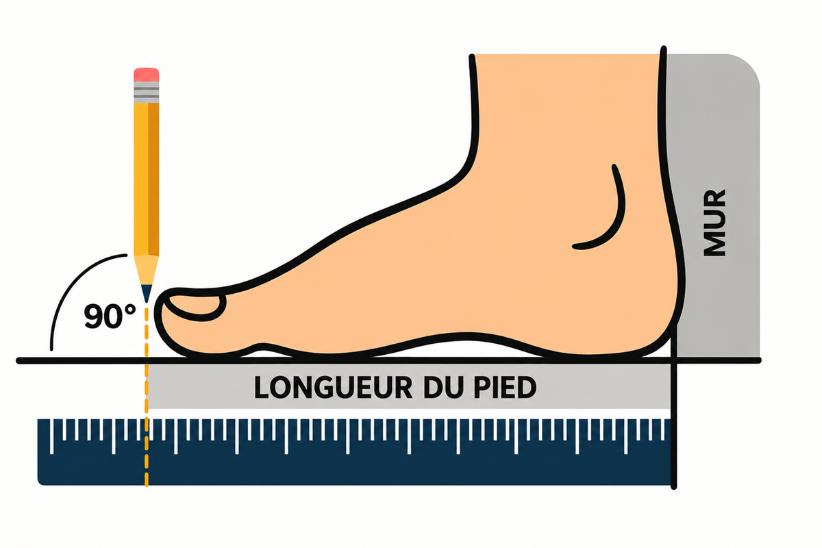Schéma de mesure de la longueur du pied