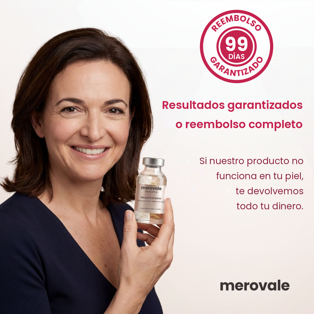 Sérum antiarrugas Merovale, garantía de 99 días, satisfecha o te devolvemos el dinero, reembolso completo