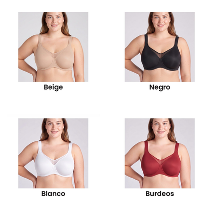 Sujetador Alma en beige, negro, blanco y burdeos